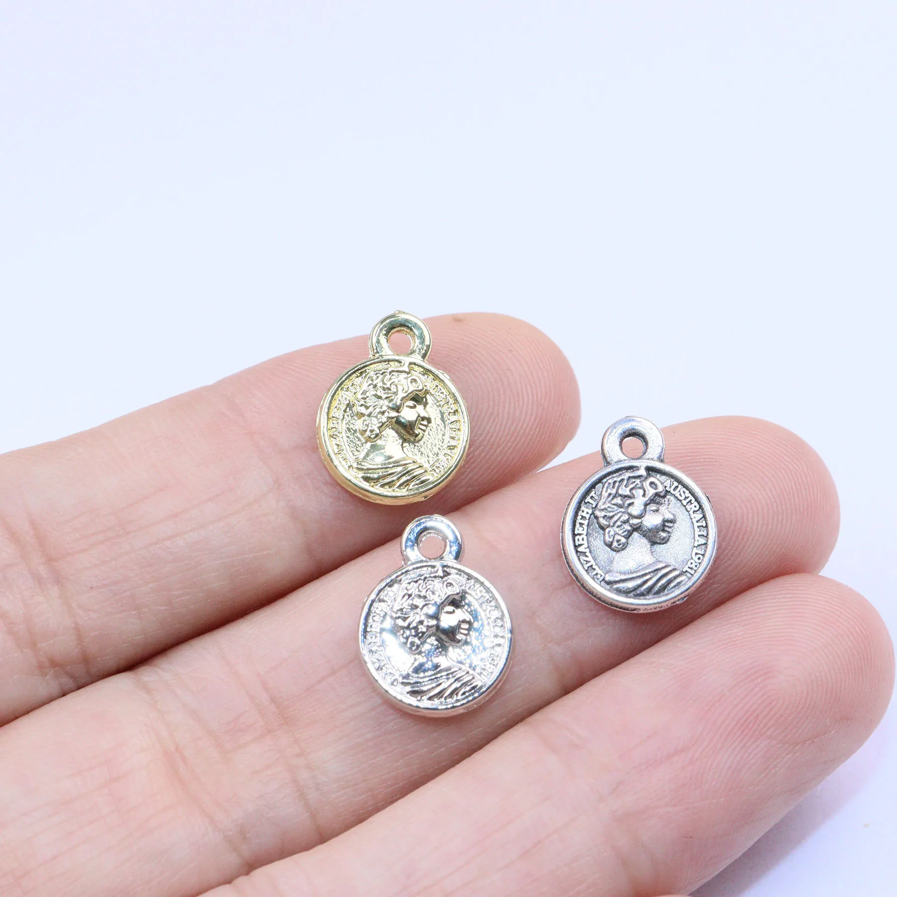 Eruifa 20Pcs/Bag 10mm Dangling Head Coin Zinc Alloy Charms Pendant Jewelry DIY Handmade 2 Colors