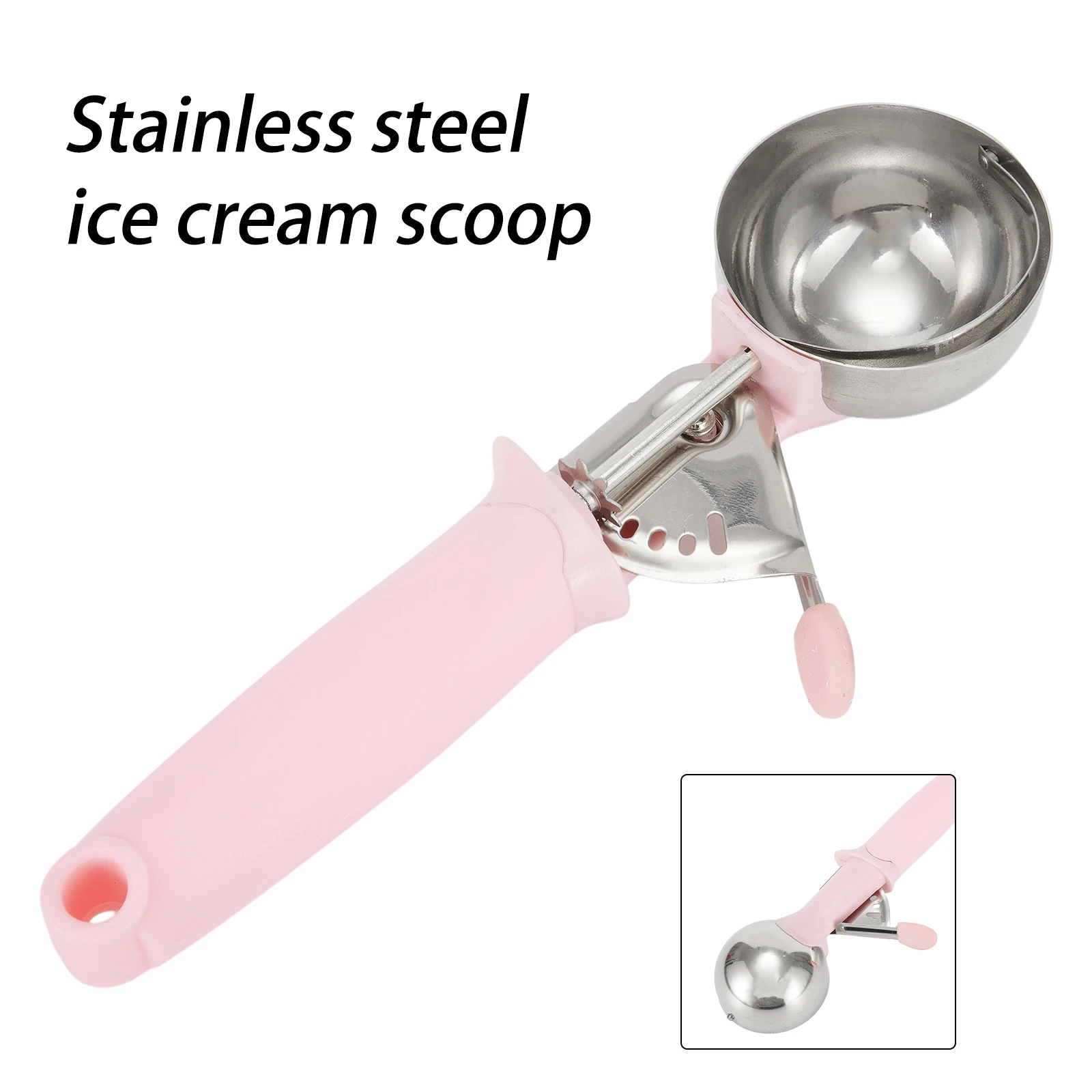 Ice Ball Maker Ice Cream Spoon Pink Sorbet Stainless Steel Batter Black Fruit Long Handle Non-slip 1pc 21.5*6cm