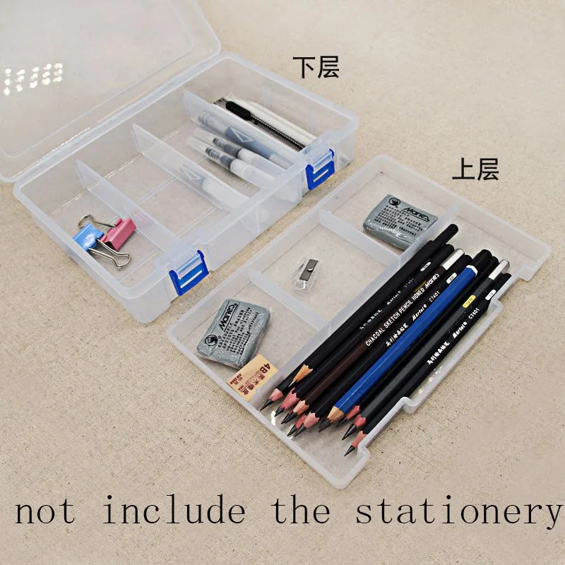 1pcs Transparent Double Layer pencil case Multifunction Painting utensils Stationery Holder