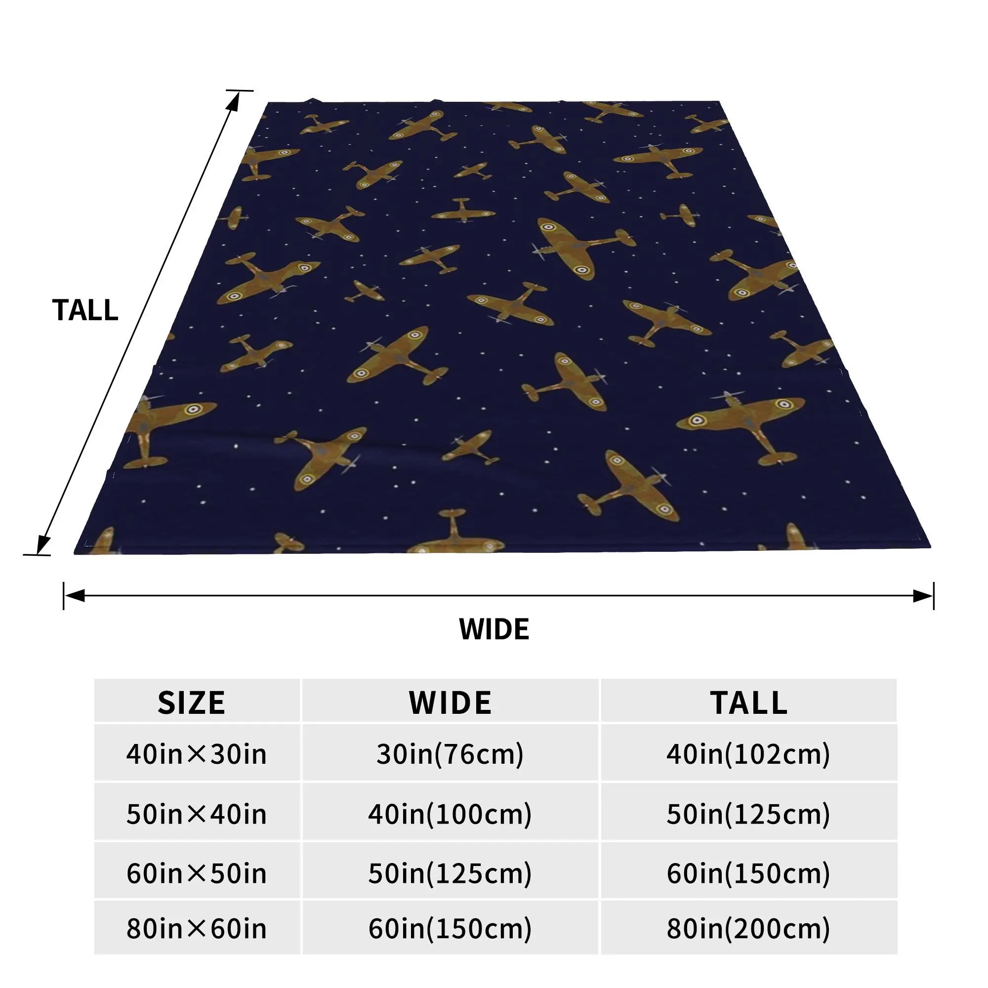 Spitfire War Planes in Flight on Navy Blue Blanket Soft Warm Flannel Throw Blanket Cover for Bed Living room Picnic Travel Home