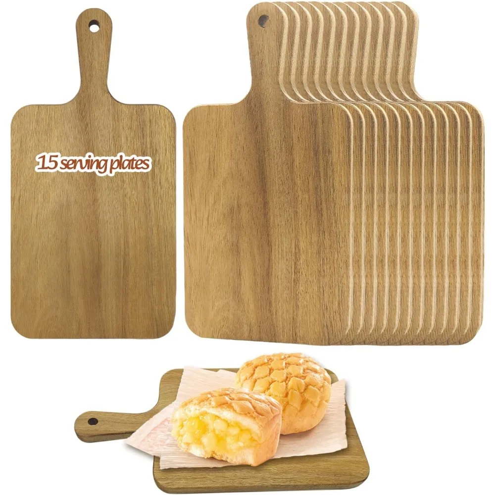 

15 Pack Acacia Wood Cutting Board Bulk Wooden Serving Tray Kitchen Chopping Boards with Handle for Laser Engraving DIY Gift (13.