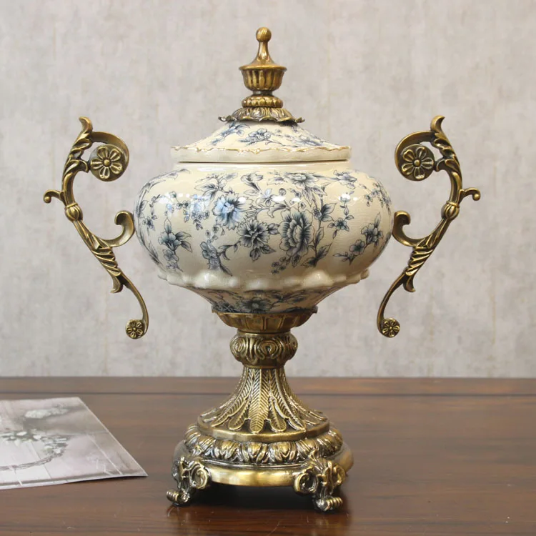 American villa model room ceramic decorative jar European retro living room entrance handicraft ornament