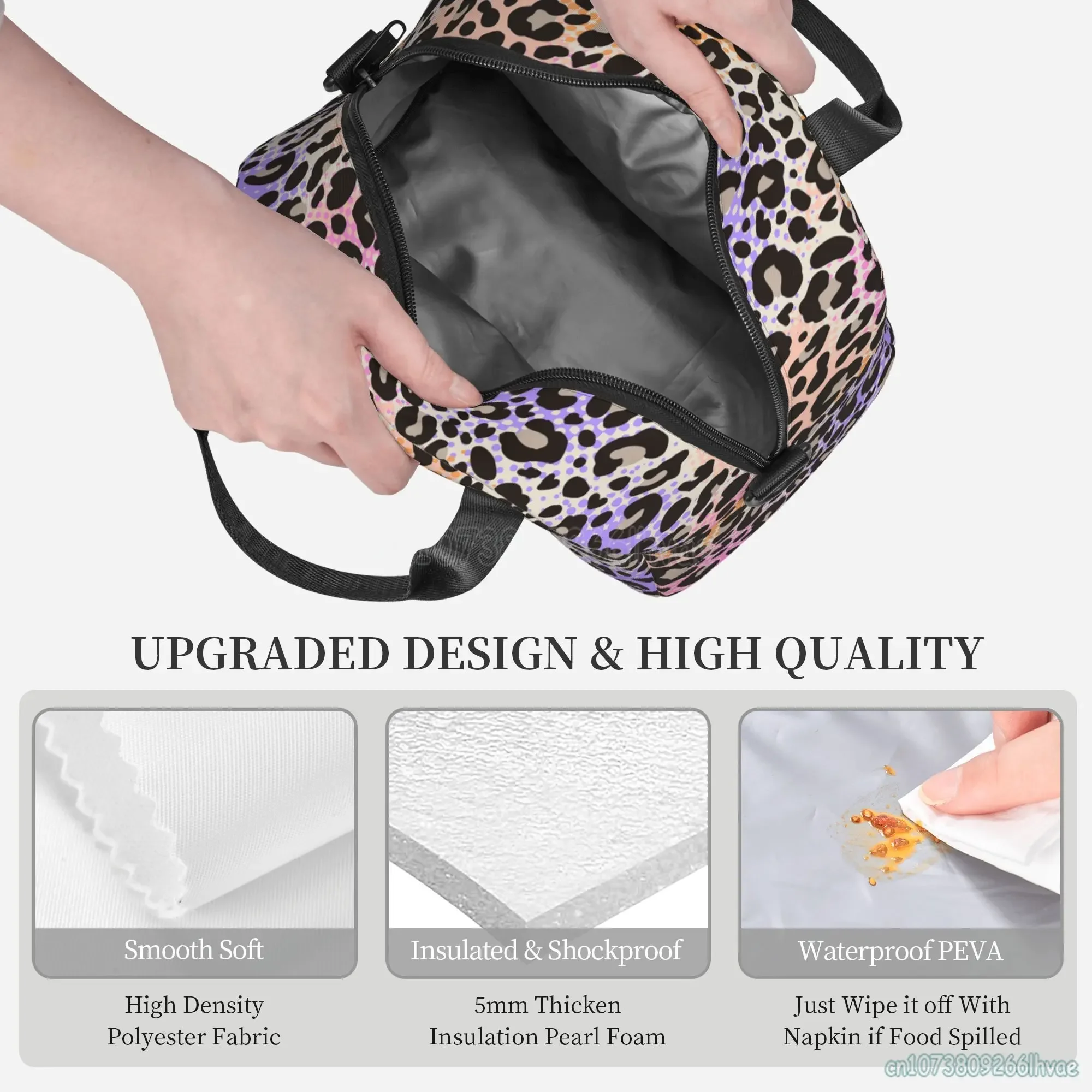 Borsa da pranzo isolata con stampa leopardata colorata per donna borsa termica impermeabile riutilizzabile portatile Bento per viaggi in spiaggia da