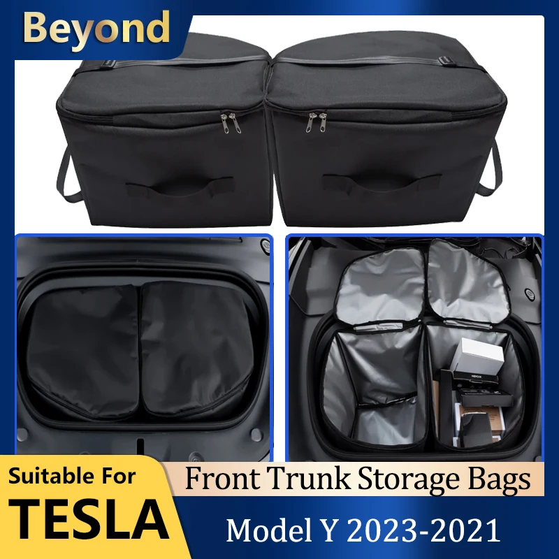 For Tesla Model Y 2021-2023 Front Trunk Storage Bag Auto Interior Accessories Oxford Cloth Wear-resistant Portable Organizer Bag