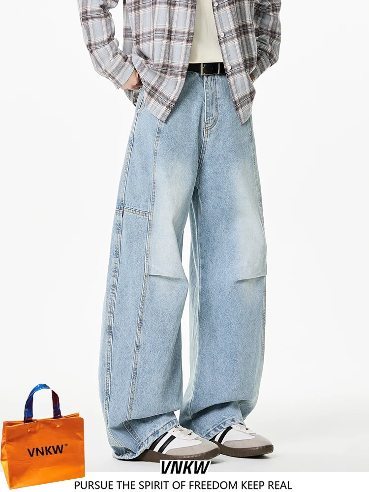 

American Waed Knife Jeans Men's Four Seasons Loose Couple Straight Leg Wide Leg Pants High Street Dragging Long Pants