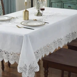 Tablecloth White Cotton Linen Embroidered Dining Table Cover Rectangle Lace Table Cloth Tv Bedside Tablecloths Dustproof Towel