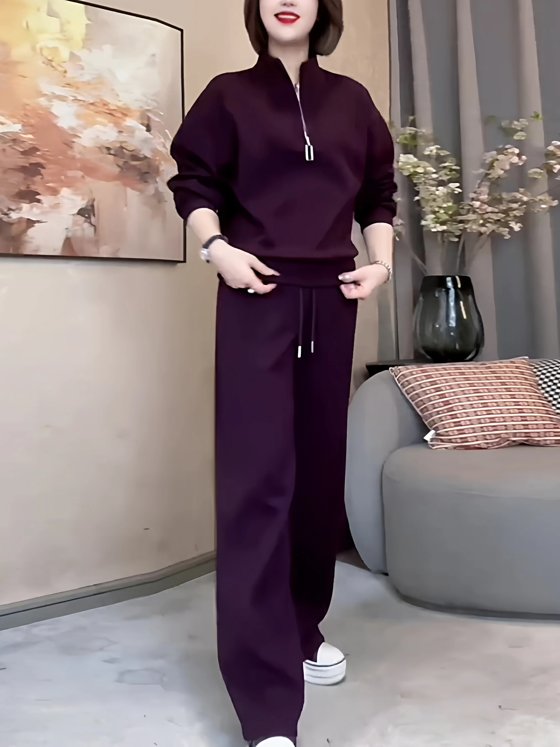 

La Chapelle Casual Sportswear Set Women's Loose Lazy Vintage Purple Sweatshirt Long Pants Autumn Winter New Arrival Two-Piece...