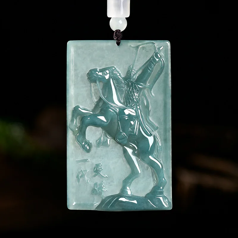Natural Burmese Jadeite Knight Pendant Necklace Carved Amulet Real Jade Designer Talismans Luxury Accessories Gifts for Women