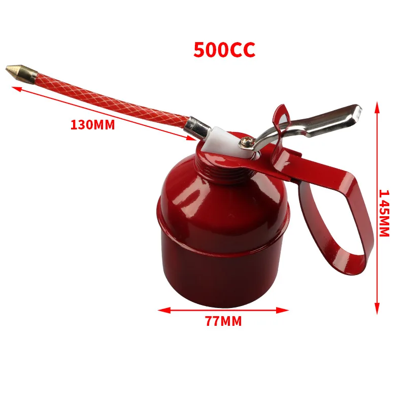 500ml High Pressure Pump 150mm Hose Oil Can Oiler Lubrication Oil Can Metal Machine Oil Pot Refueling Pot Grease Gun Auto Tool