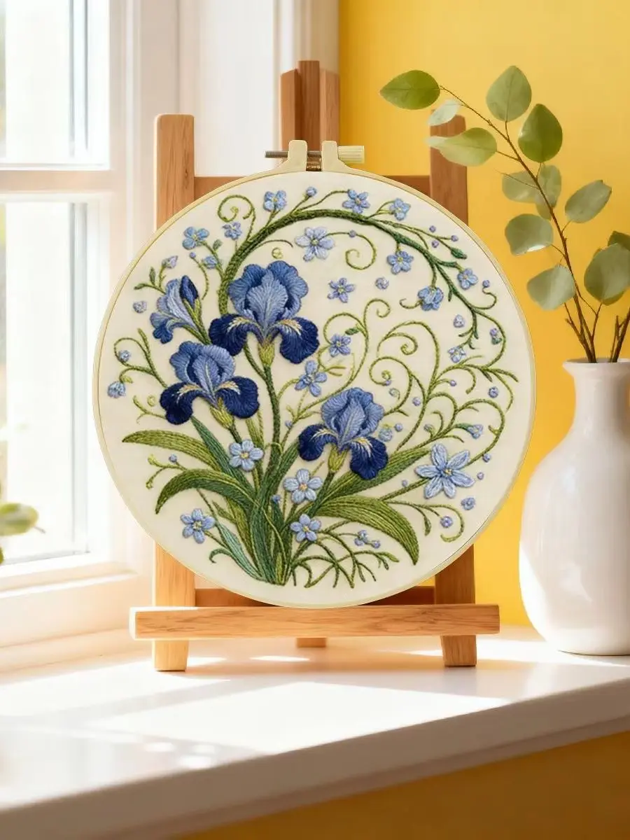 1 Stück 20X20CM/15X15CM 7,87/6,3 Zoll Blumen-Stickerei-Starter-Kit DIY-Kit DIY-Stickerei-Set Handarbeiten Heimdekoration Nähkunst – Detail 6