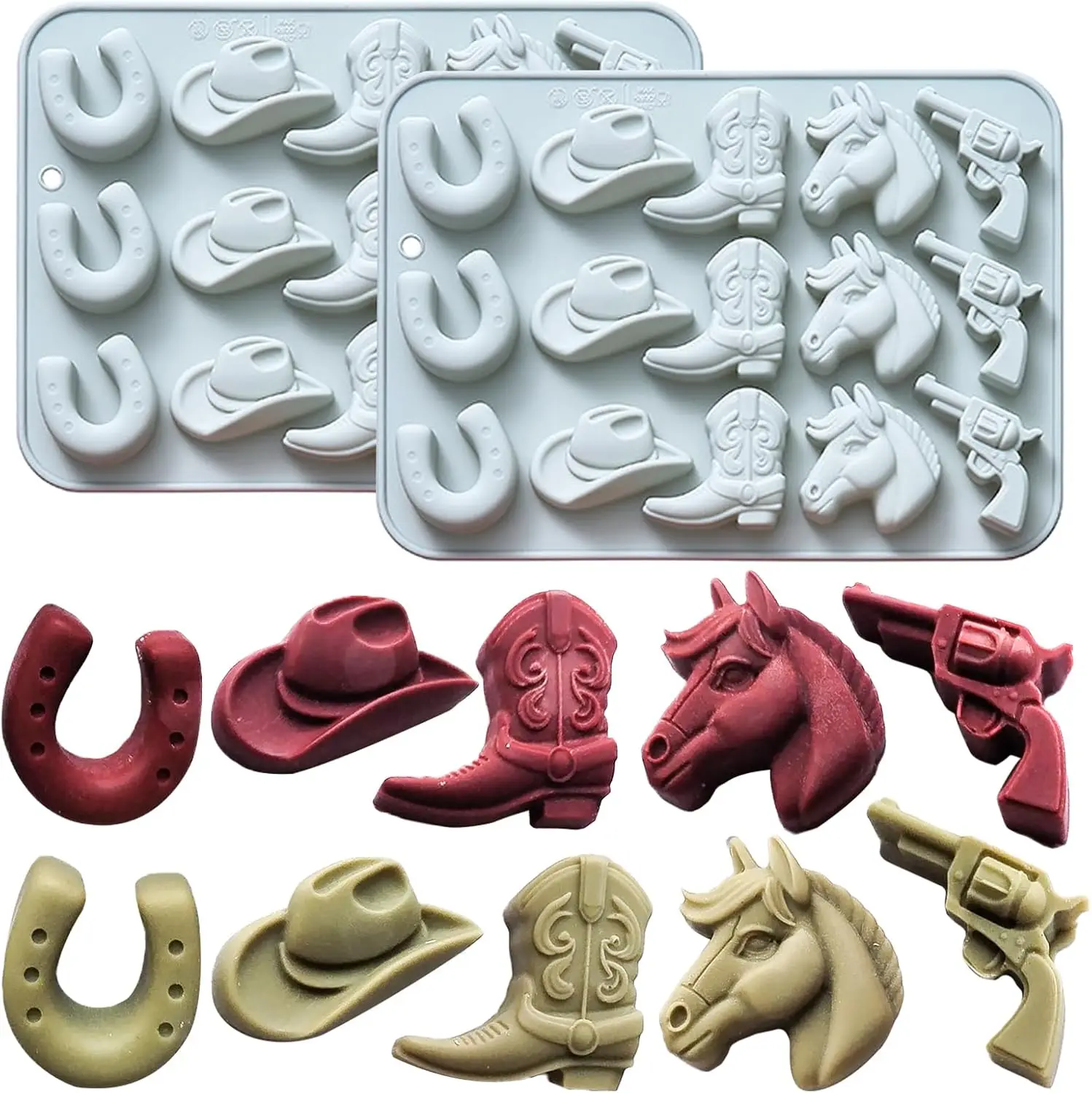 

2 Pack Cowboy Chocolate Molds Western Themed Silicone Fondant Jelly Cupcake Cake Decoration Epoxy Resin Mold Baking Tool