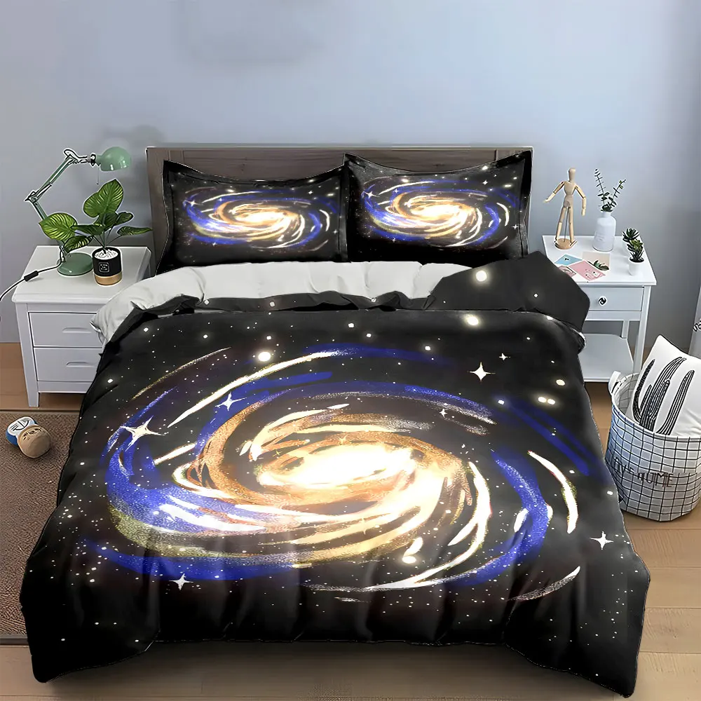 Galaxy Themed Three-Piece Set Decor Bedding Set with 1 Duvet Cover 2 Pillowcases Single Double King Queen, Gift