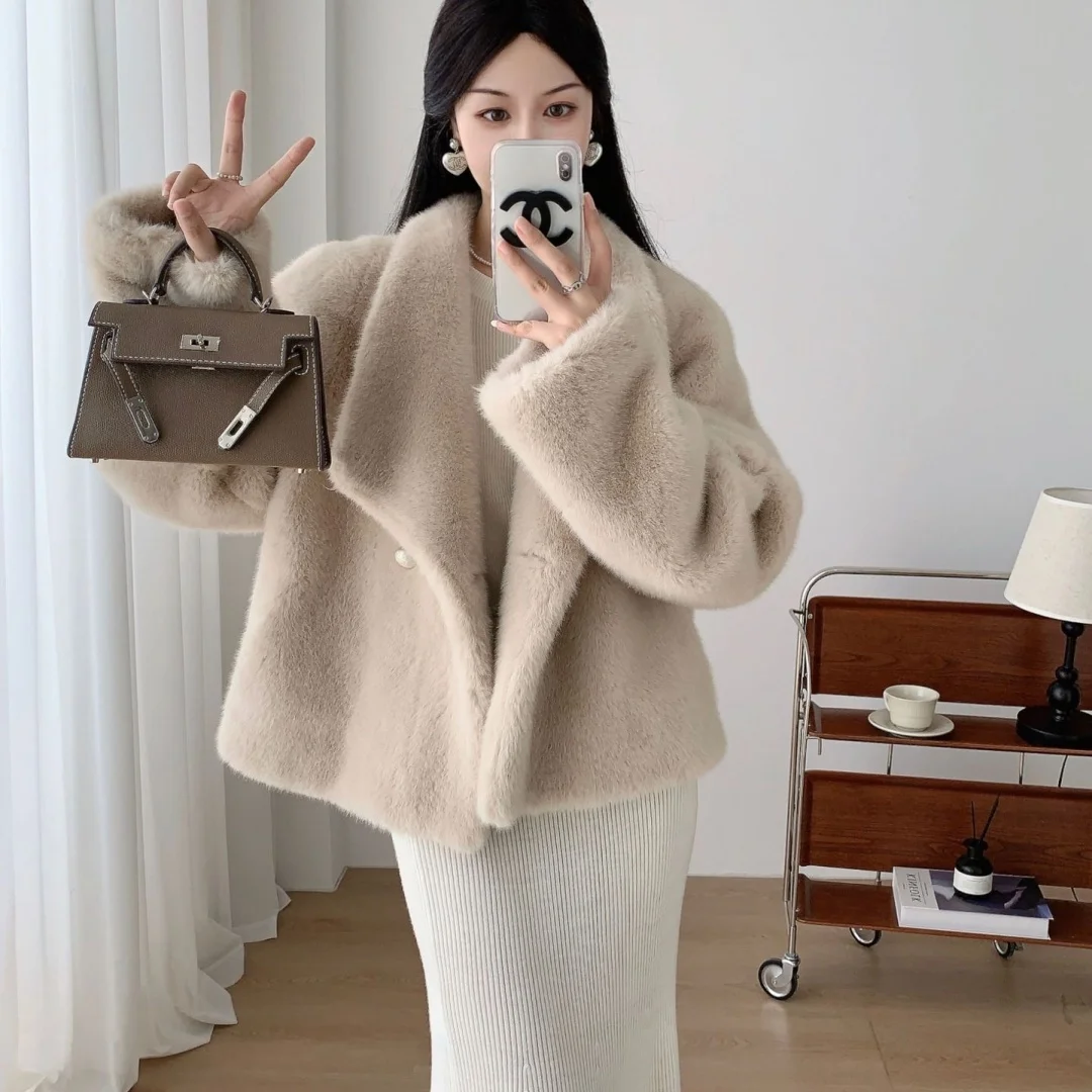 겨울 럭셔리 가짜 밍크 모피 코트 여성 모피 자켓 여성 짧은 겉옷 패션 에코 모피 푹신한 모피 코트 스트리트 스타일 따뜻한 Jacke