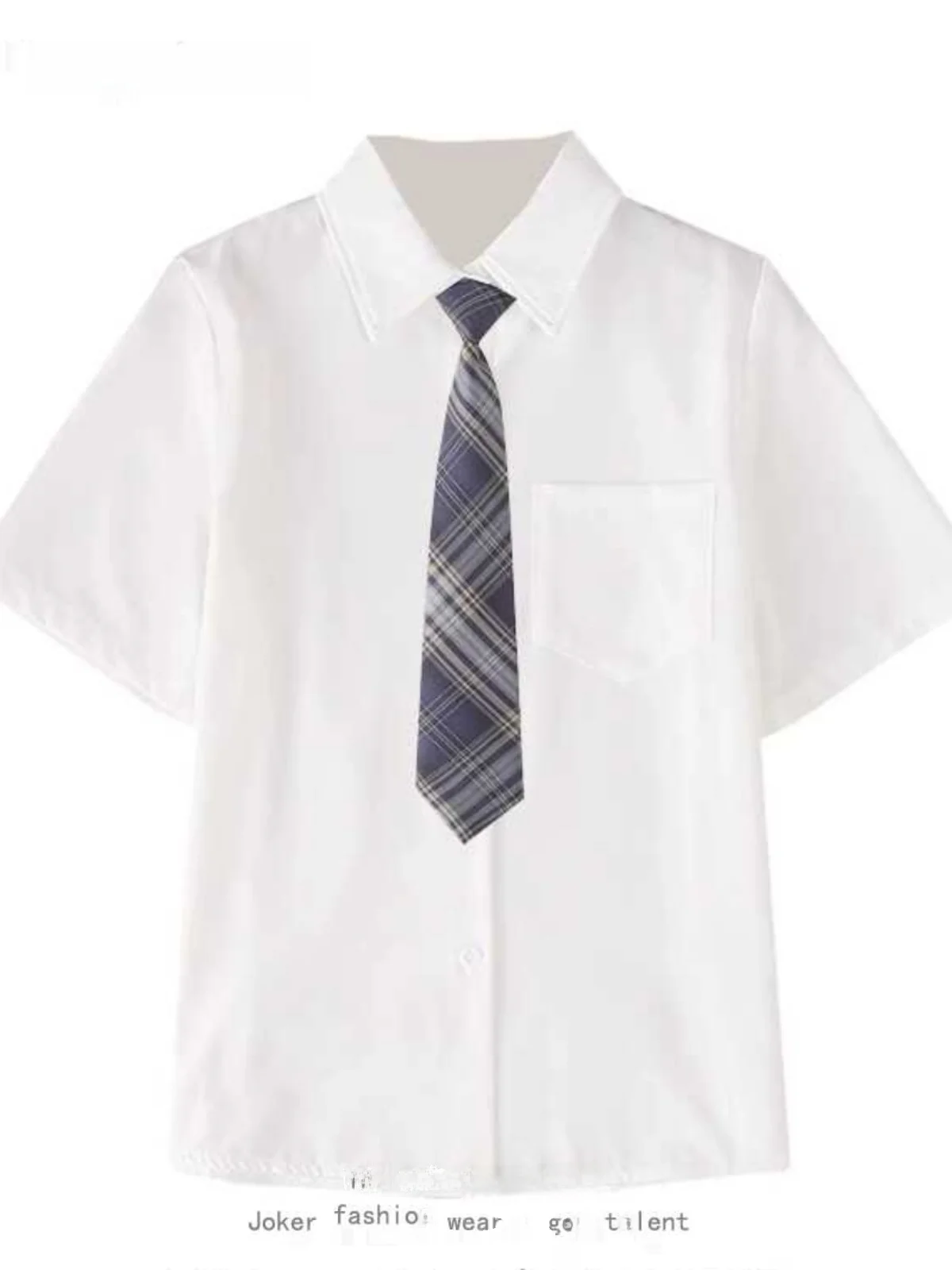 

White Short Sleeve Women's Shirt Korean Hong Kong Style Sweet Straight Tube Jk Uniform Top Summer UV Protection Collar