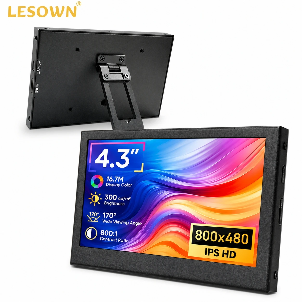LESOWN Mini Touchscreen 4.3 Inch Plug and Play HDTV Compatible Monitor for Raspberry Pi Development