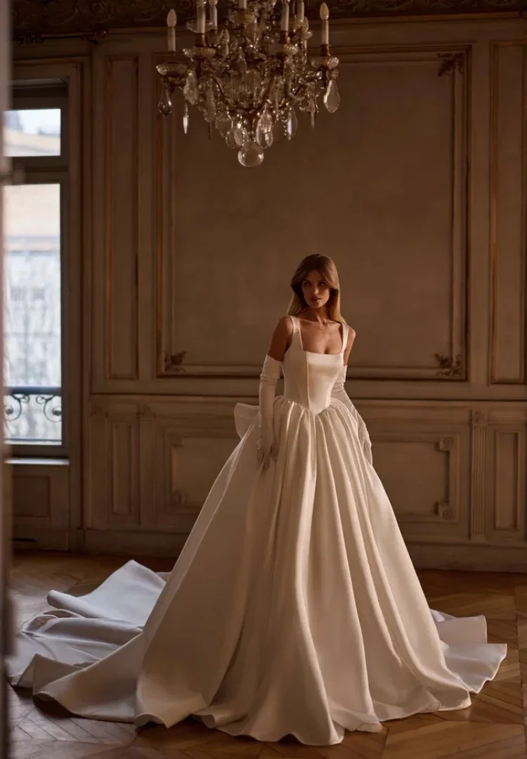 Vestido De Novia Minimalista Princesa Vestidos Feminino Elegante Para Casamento Desmontable Satin Wedding Dress Ball Gown Dress