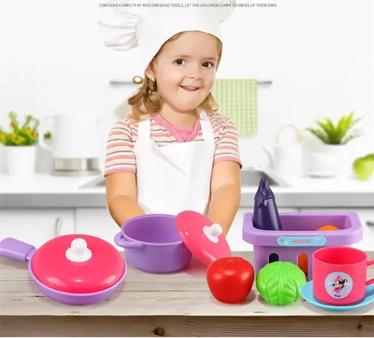 Zestaw kuchenny 3w1 z motywem Myszki Minnie, lekki zestaw naczyń kuchennych, zabawka do gotowania dla dzieci, symulowany domek do zabawy w szefa kuchni, prezent dla dziewczynki
