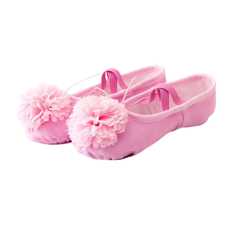 CLYFAN Girls Pink Flower Ballet Shoes Canvas Soft Split Sole Dance Shoes Children Practice Dance Slippers