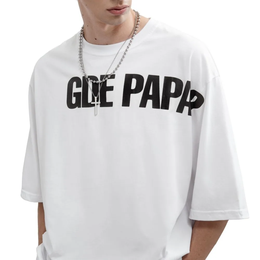 Hip Hop Streetwear Men Clothing Oversized GDE PAPA Graphic Print Short Sleeve Tshirt Y2k Harajuku Goth Aesthetic Tops Tee Cotton