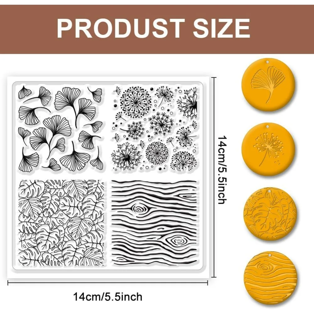 Ginkgo Leaves Silicone Texture Stamp Dandelions Clay Modeling Pattern Pad Texture Sheets for Polymer Clay Making Earrings
