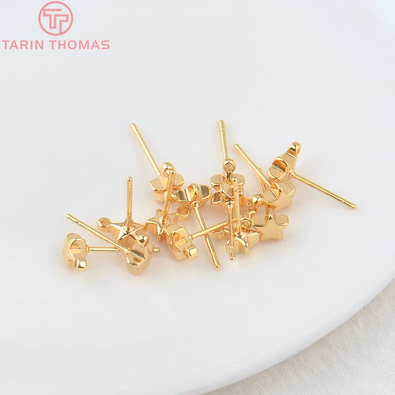 (2438)20 pçs 5.5mm buraco 1mm 24k ouro cor bronze estrela brincos de alta qualidade diy jóias fazendo descobertas