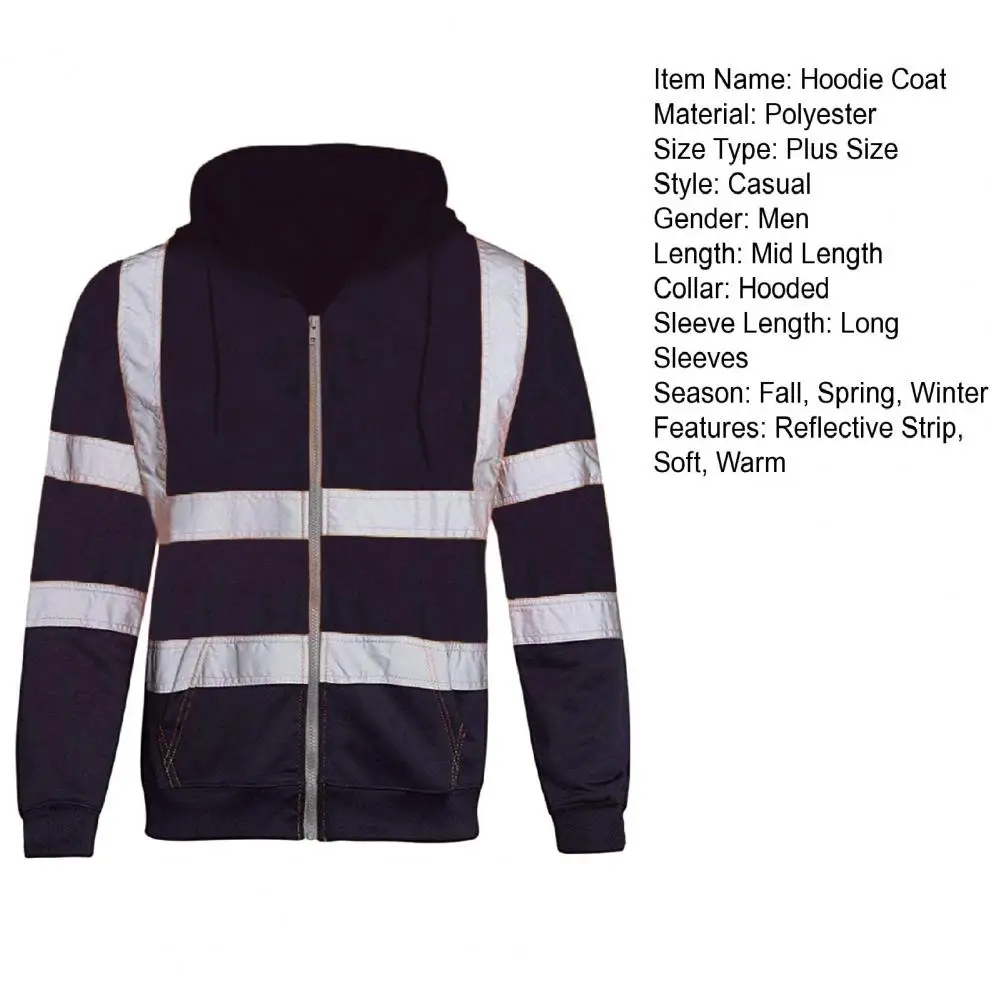 2025 M-4XL High Visibility Hoodie Coat Safe Luminous Strip Warning Drawstring Hoodie Overalls Cold-Proof Outdoor Work Jacket