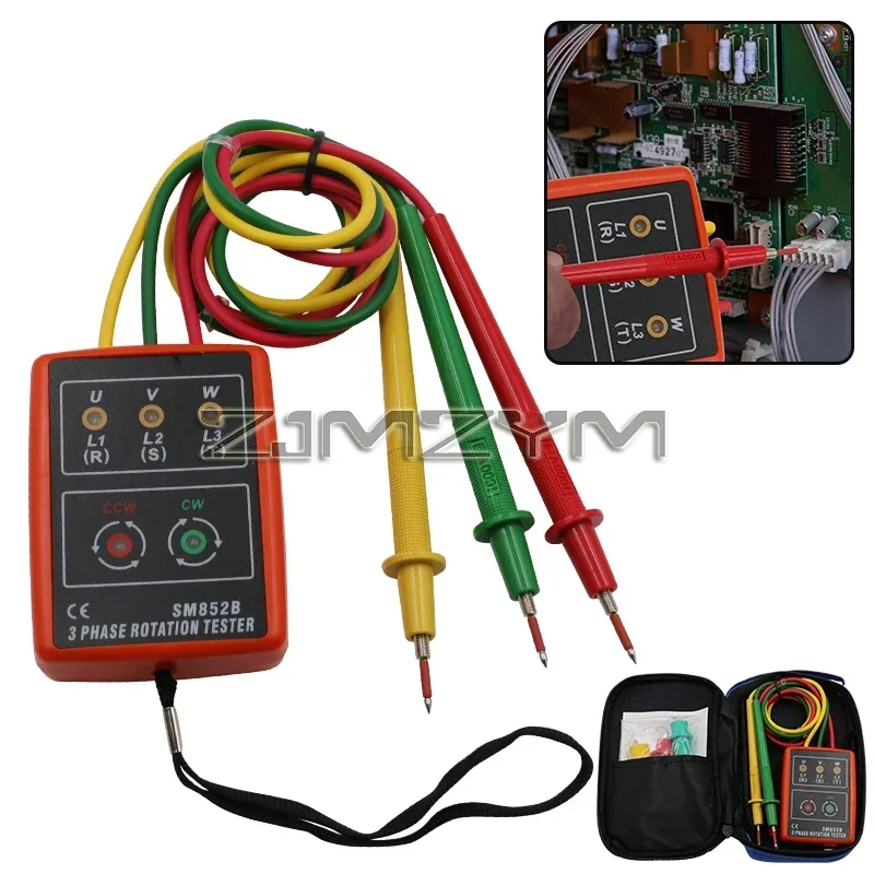 3 Phase Tester Digital Phase Indicator Detector Phase Sequence Meter Voltage Tester Tools 60V~600V AC SM852B