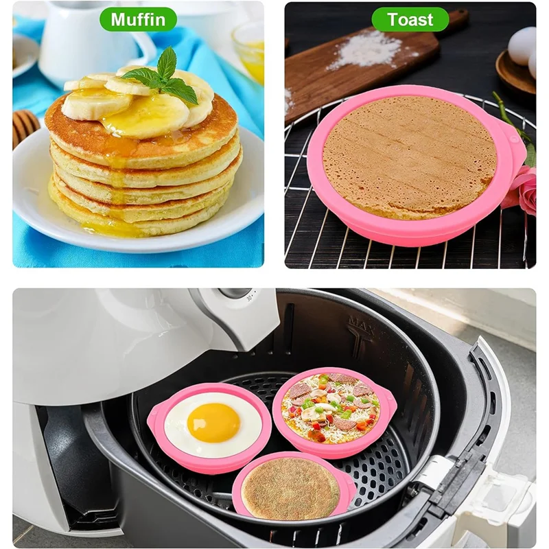 4 moldes para huevos para freidora de aire, moldes para huevos de freidora de aire de silicona, para tapas de muffins, tostadas, accesorios antiadherentes para freidora de aire