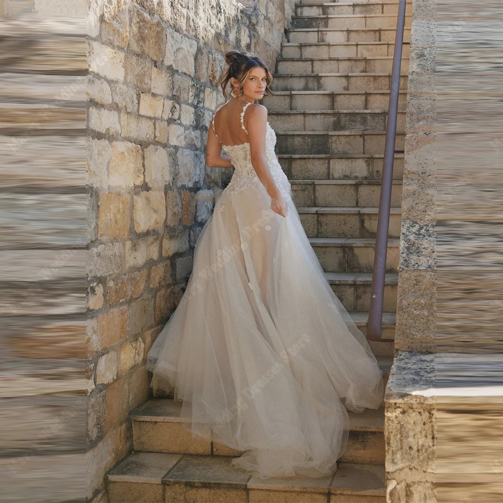 Fascinantes vestidos De Novia De corte A para mujer, exquisitos apliques De encaje, Vestidos De Novia con cuello De corazón, Vestidos De Novias De tul
