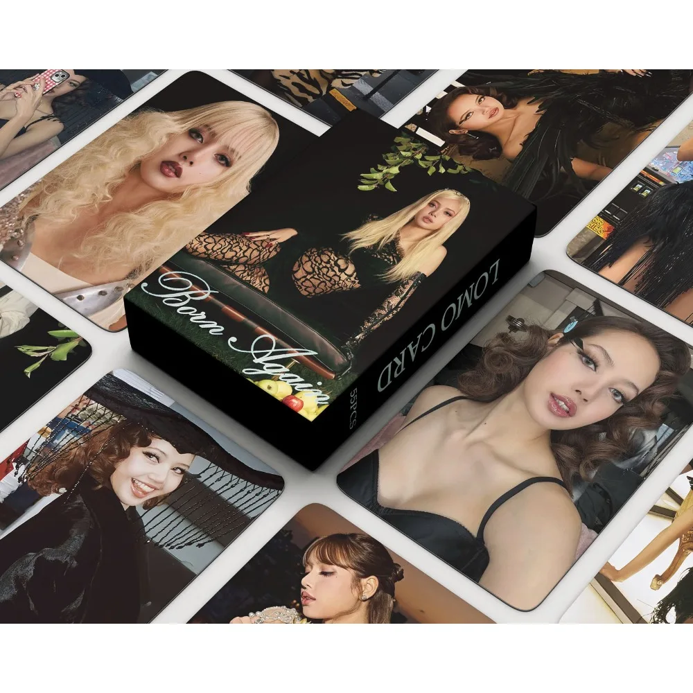 55 pz/set Kpop Coreano Idol Femminile LISA Carta Fotografica Personale Solo NASCATO AGAIN Tesserino Lomo Carte Ventole Collezione Regalo