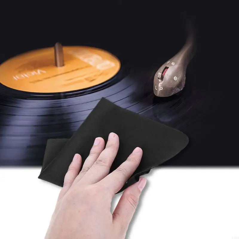 L4MA 5 Pieces Microfiber Cleaning Cloth for Vinyl Record Cleaning Black