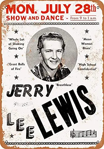 1954 Jerry Lee Lewis Show and Dance Wall Poster Tin Sign Vintage BBQ Restaurant Dinner Room Cafe Shop Decor