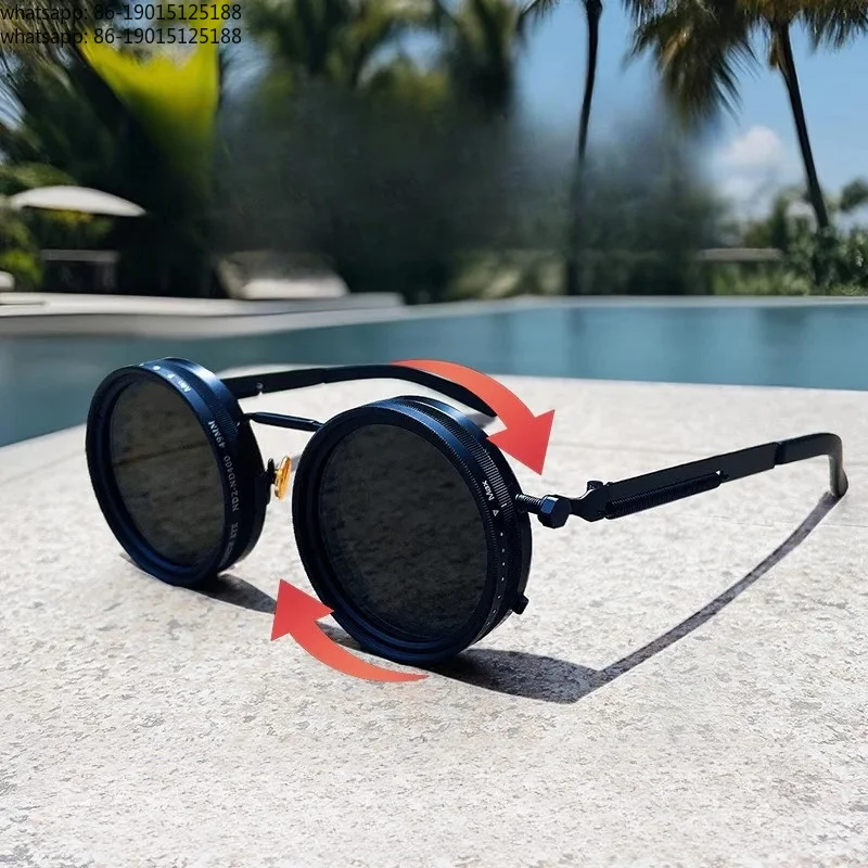 ND 9 steps Adjustable Sunglasses Handmade Retro Round Polarized Glasses (UV400, for Driving/Fishing/Punk Style)