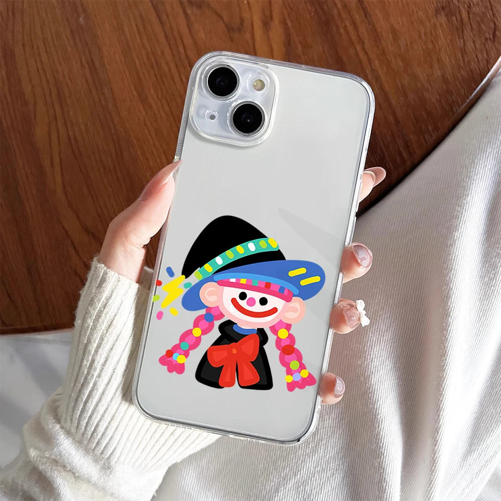 Happy Halloween Cute Witch Sorceress Girl Phone Case For iPhone 11 13 16 15 14 12 Pro Max Plus Clear Transparent Soft Shell