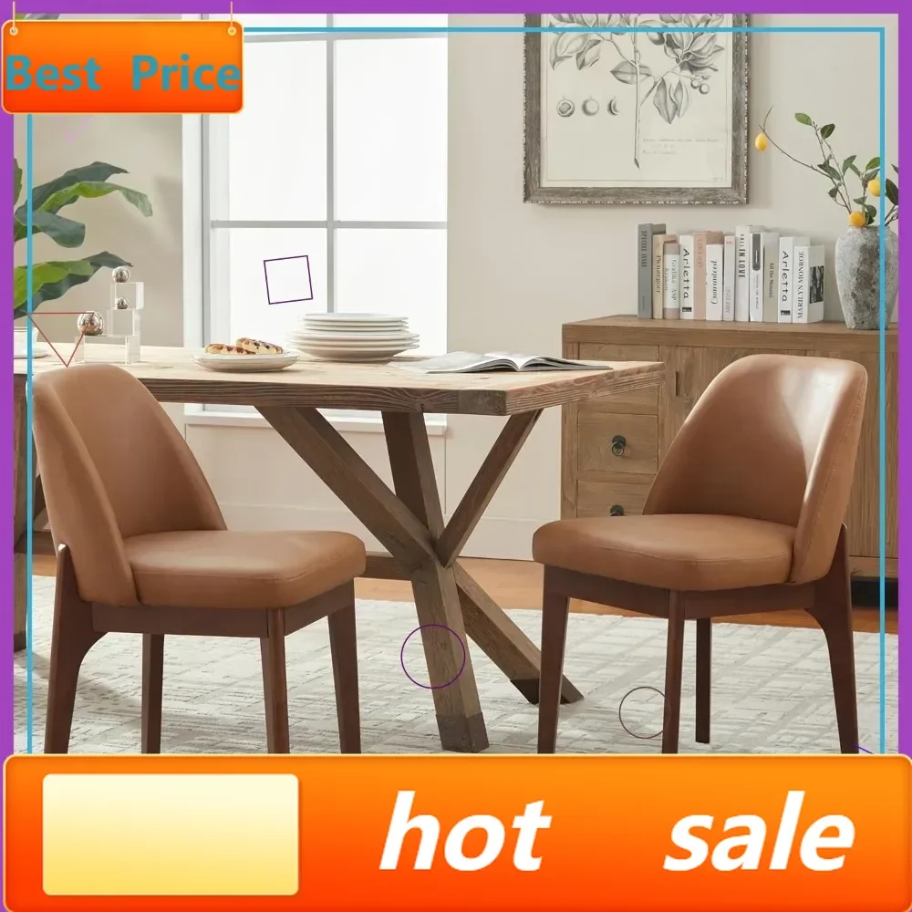 

Hot salesModern Faux Leather Dining Chairs Set of 2, Wood Legs Kitchen Side Chairs for Dining Room Brown