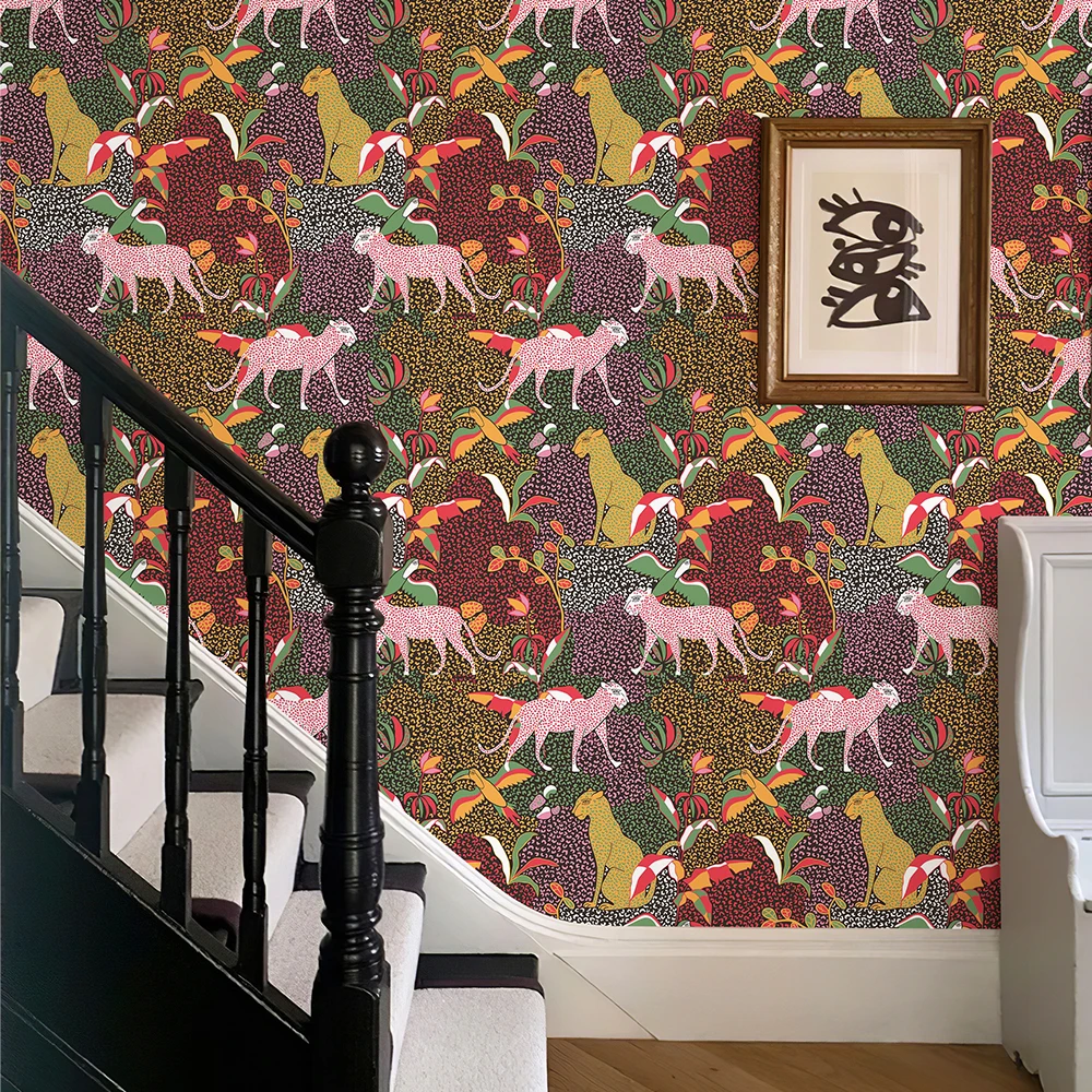 Watercolor Leopard And Tiger Wallpaper Retro Colorful Peel And Stick PVC Home Decor Vintage Furniture Vinyl Cabinet Sticker