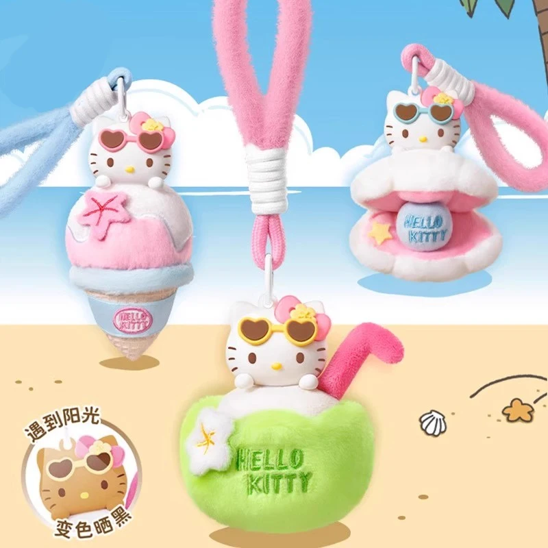 

Hello Kitty, летняя черная кожаная серия, слепая коробка, плюшевая подвеска для ароматерапии, солнечный свет, изменение цвета, кукла, сумка, подвеска, креативные подарки
