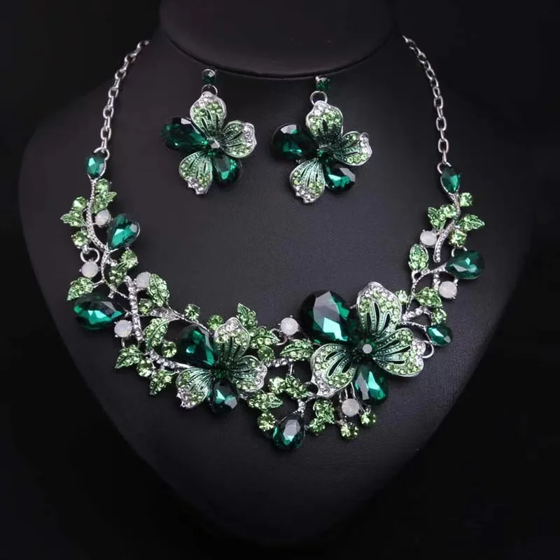 Zlxgirl jewelry Classice Fashion women\'s wedding jewelry sets colorful Enamel flower necklace with earring accessory