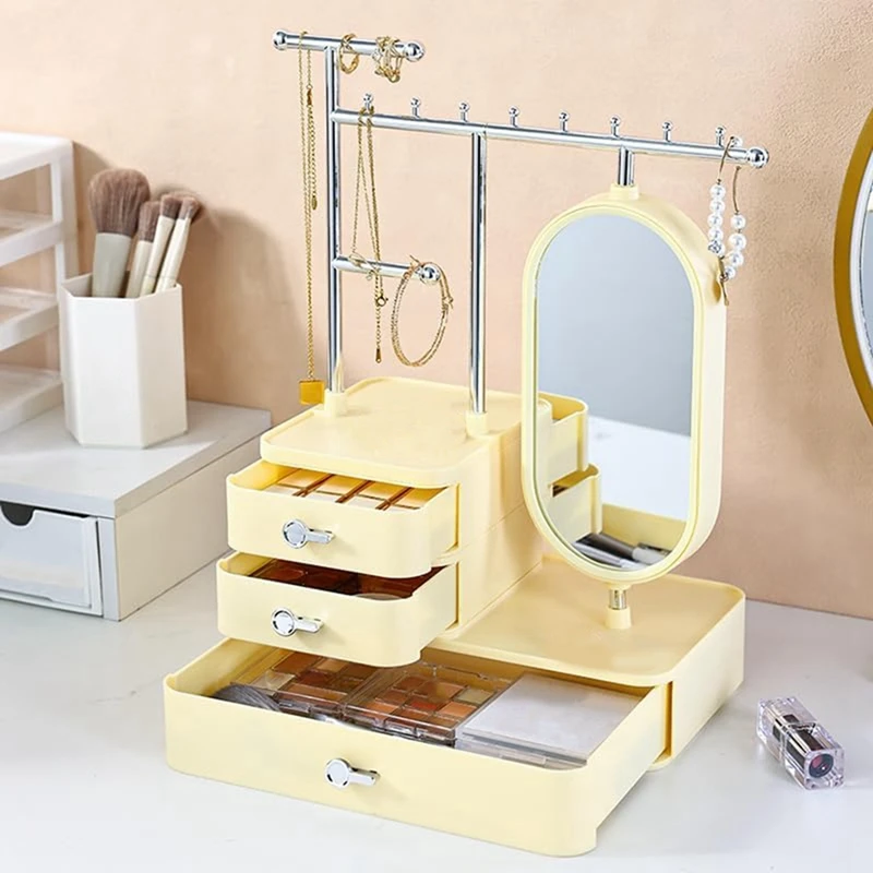 Jewelry Box Organizer With Mirror And Drawer, Jewelry Storage Box For Earrings, Bracelets, Necklaces, Hair Accessories