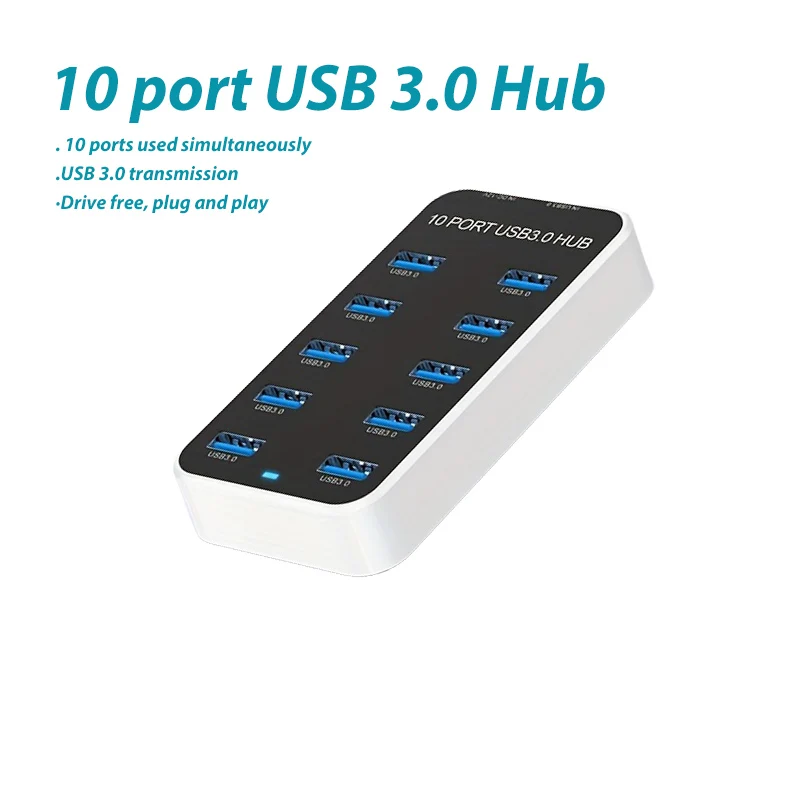 10‑Port USB 3.0 Hub Multi‑Port Splitter USB Expander Docking Station High‑Speed Data Transfer For Laptop PC U Disk Flash Drive