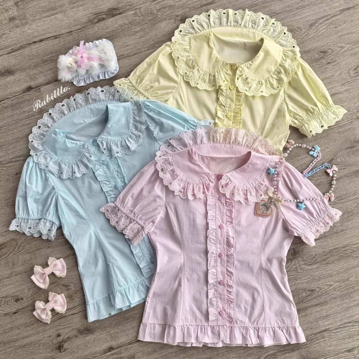 

Японские рубашки Kawaii Lolita, женские милые пышные рубашки с короткими рукавами и кружевными оборками, тонкие блузки для девочек, милая одежда Y2k, топы Blusas Mujer