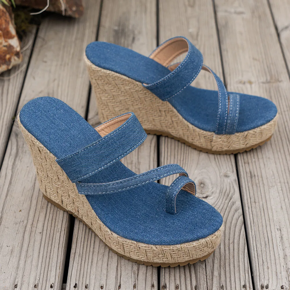 

2026 Summer Espadrilles Slip-on Wedges Mules Sandals for Women Round Toe Platform Slides Dressy High Heel Beach Sandals