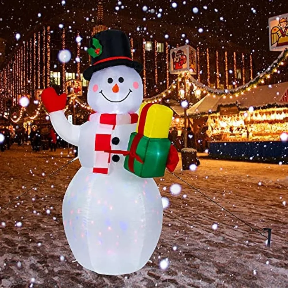 Blow Up White Snowman Indoor Outdoor Xmas Holiday Lawn Decor Christmas Inflatable Snowman with Built in LED Lights