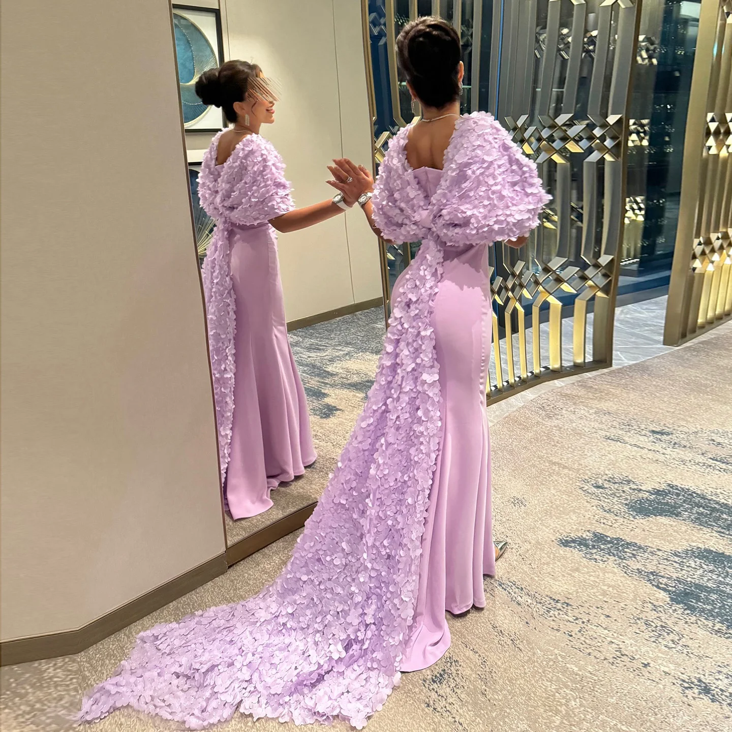 

Sharon Said Lilac Sweetheart Evening Dresses with 3D Flowers Sleeves for Women Wedding Party Gowns SF043 Customized فساتين سهرة