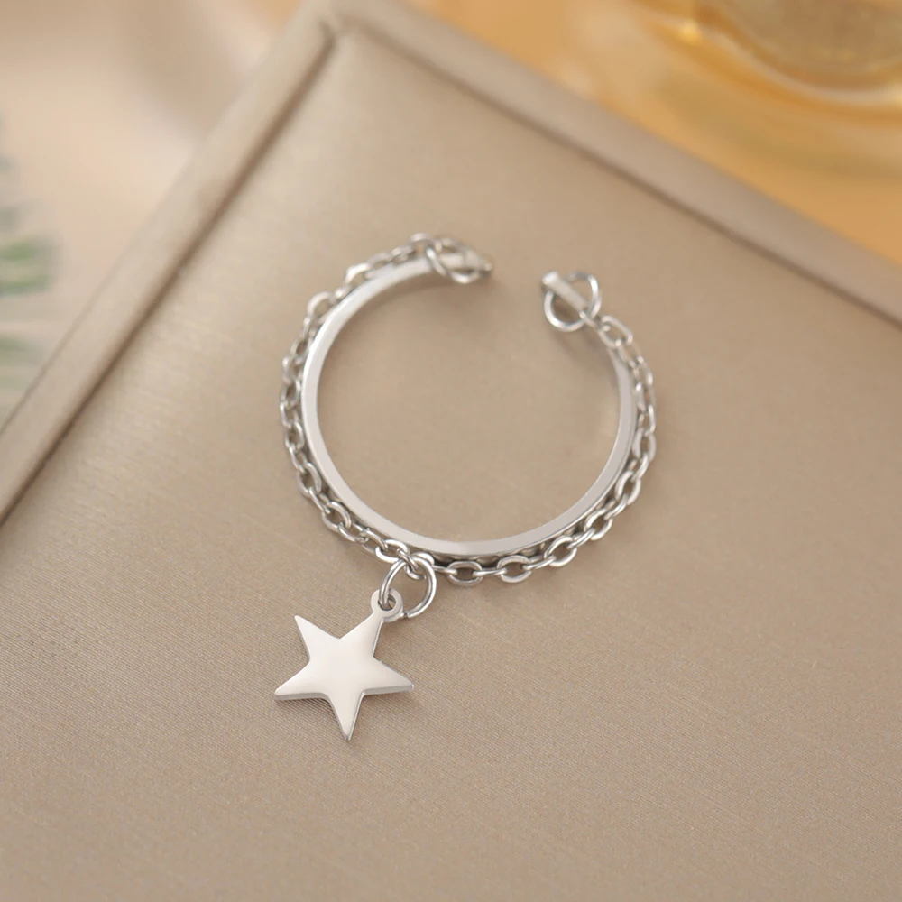 Dawapara Vintage Stern Kette Quaste Verstellbarer Ring Hexagramm Pentagramm Kreuz Charm Edelstahl Damen Schmuck – Detail 21