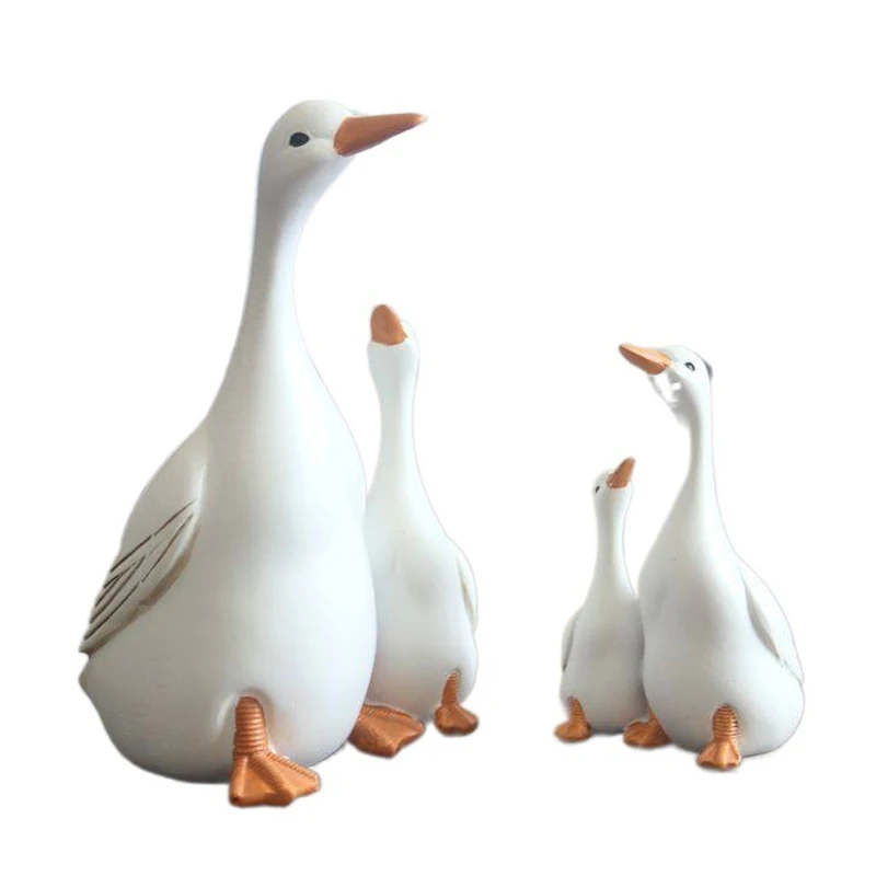Divertido pato lindo estatua de resina madre e hijo pato decoración para la decoración del hogar