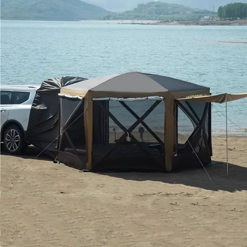 Hexagonal Dual-Use Pop SUV/Gazebo Screen Tent Oxford Fabric Four-Season Waterproof Portable Outdoor Canopy Shelter Tailgate