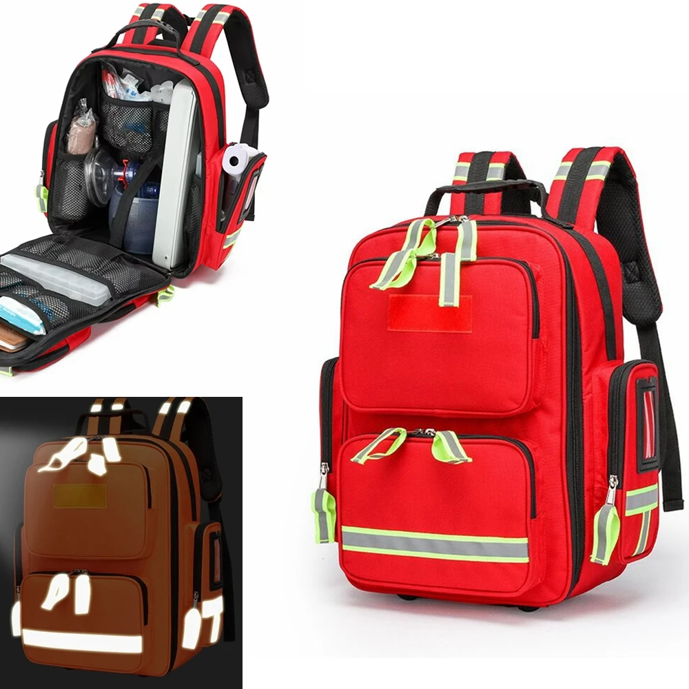 Red First Aid Backpack Emergency Medicine Bag Empty First Responder Survival Trauma Bag for Outdoor Sports Travel Hiking Camping