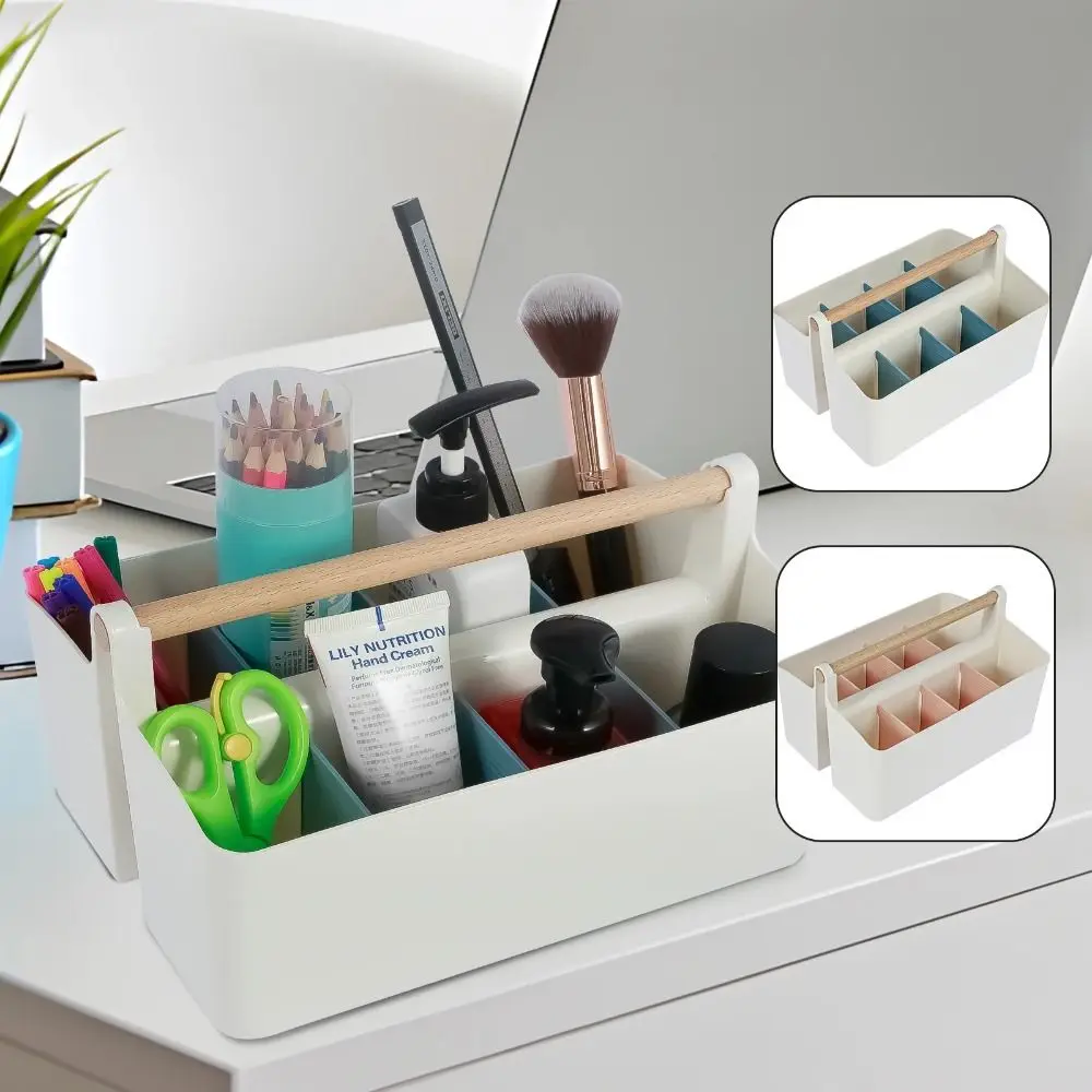 منظم تخزين مكتب بلاستيكي، حامل قلم قابل للفصل، متعدد الأغراض، مقصورات مقسمة، صندوق تخزين مكتب منزلي