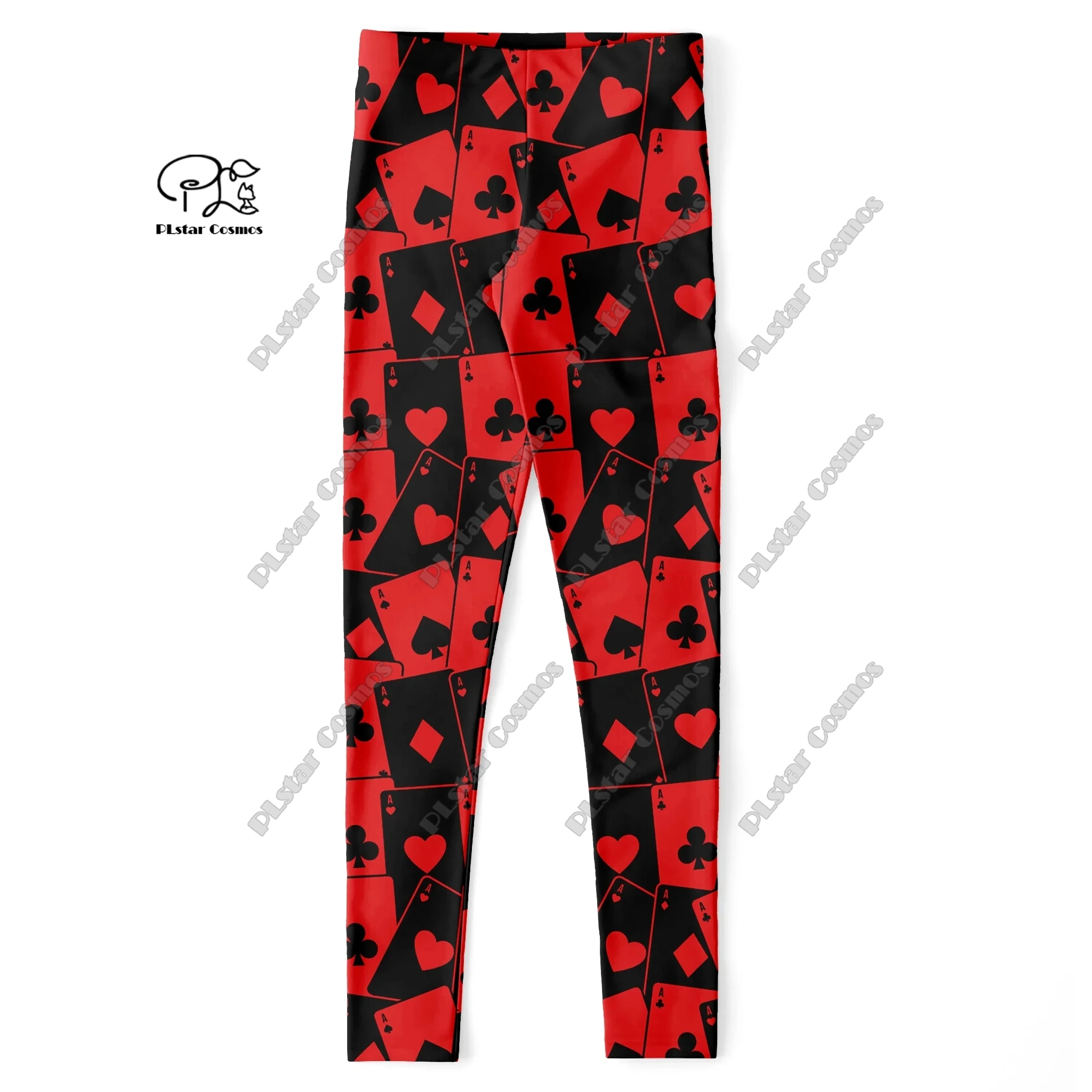 PLstar Cosmos Plus Size Women's 3D Printed Cartoon Leggings  Black and red poker leggings Women's sports leggings Mujer